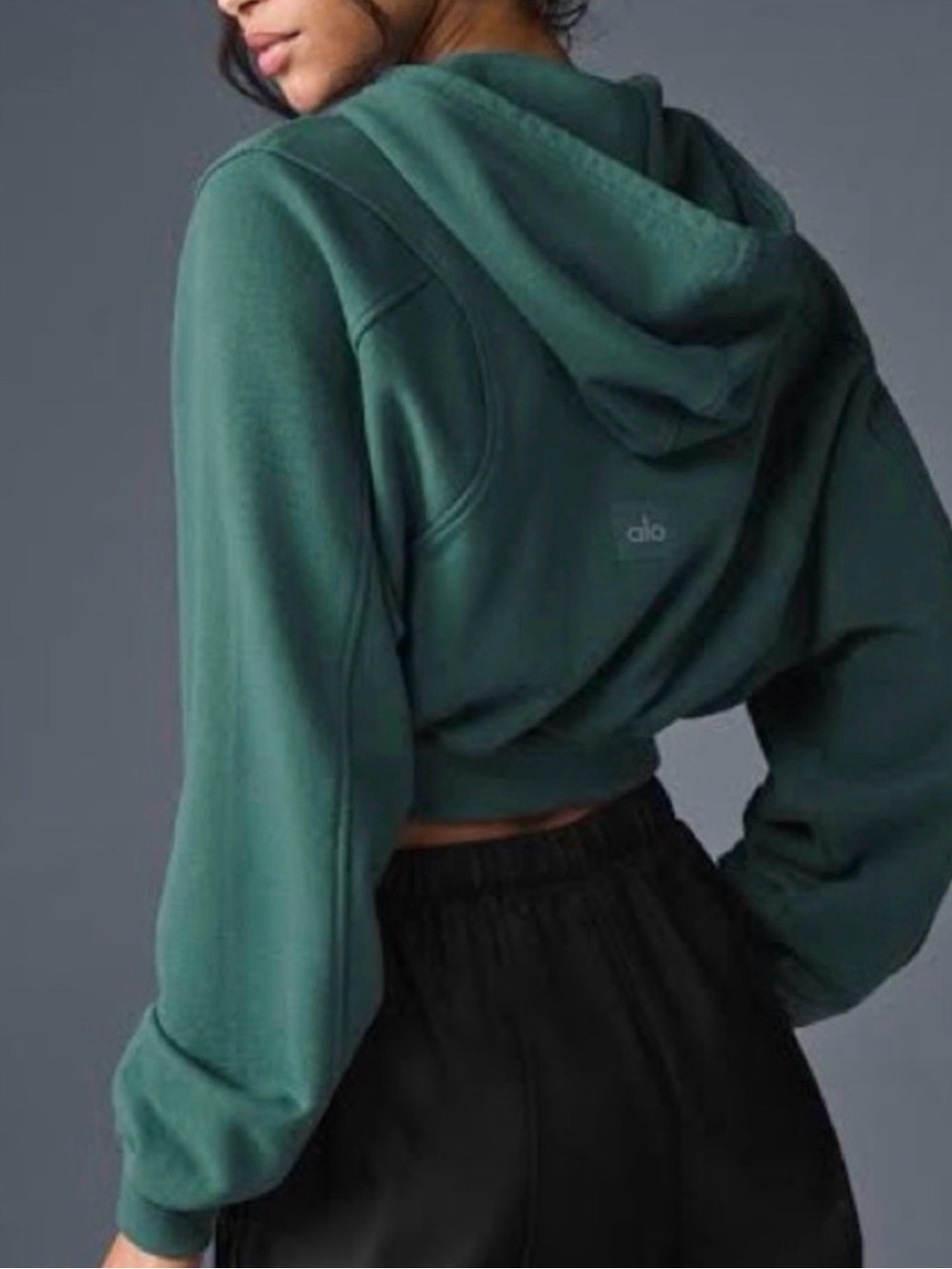 Alo Yoga Cropped Teal Zip-Up Hooded Sweatshirt